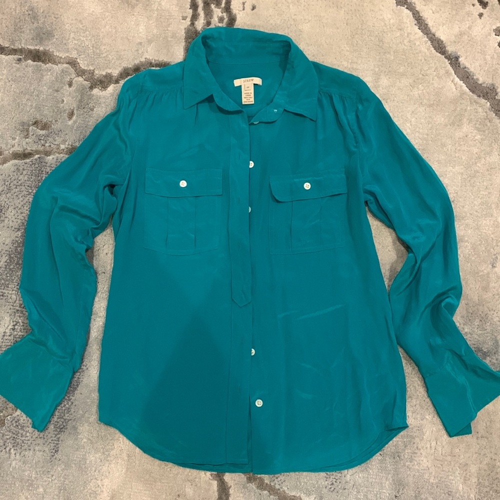 J. Crew Retro Jade Silk Blythe Blouse Sz 00